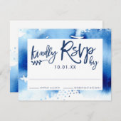 RSVP応答カードスタイリッシュネイビー青色 出欠カード (正面/裏面)