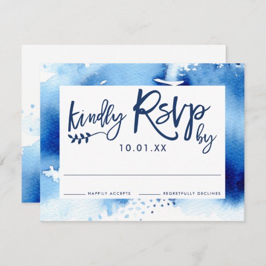 RSVP応答カードスタイリッシュネイビー青色 出欠カード (正面/裏面)