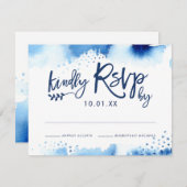 RSVP応答カードスタイリッシュネイビー青色 出欠カード (正面/裏面)