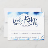 RSVP応答カードスタイリッシュネイビー青色 出欠カード (正面)