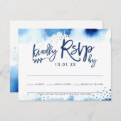 RSVP応答カードスタイリッシュネイビー青色 出欠カード (正面/裏面)