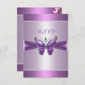 RSVP応答カードパープルメイブバタフライ 出欠カード (正面/裏面)