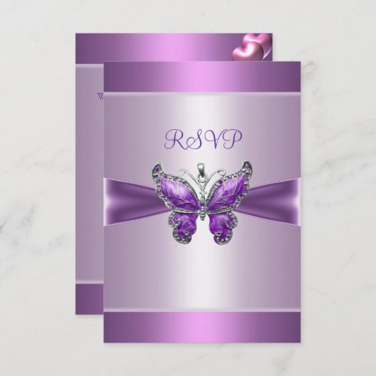 RSVP応答カードパープルメイブバタフライ 出欠カード (正面/裏面)