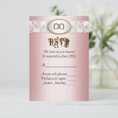 RSVP応答カードピンクのサテンルック 出欠カード (スタンド正面)