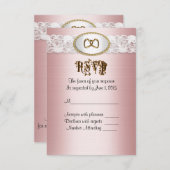 RSVP応答カードピンクのサテンルック 出欠カード (正面/裏面)