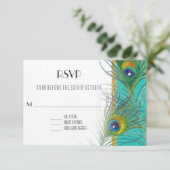 RSVP応答カードピーコックフェザーアールデコスタイル 出欠カード (スタンド正面)