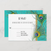 RSVP応答カードピーコックフェザーアールデコスタイル 出欠カード (正面/裏面)
