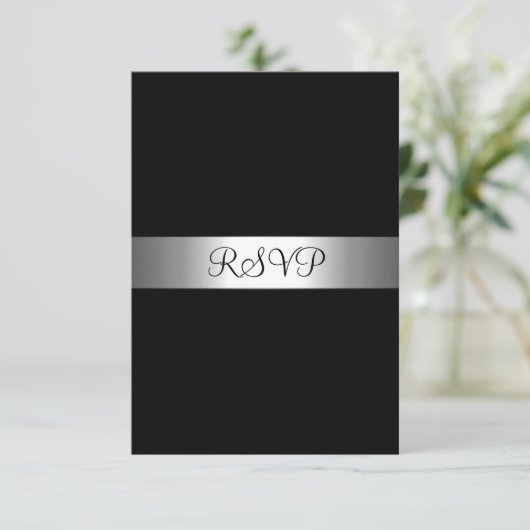 RSVP応答カードブラックシルバーすべてのイベント 出欠カード (スタンド正面)