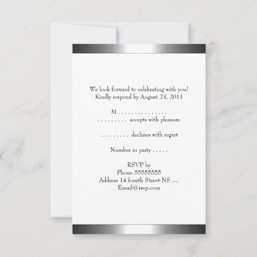 RSVP応答カードブラックシルバーすべてのイベント 出欠カード (裏面)