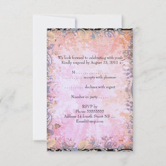 RSVP応答カードブラックピンクフローラ 出欠カード (裏面)