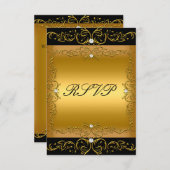 RSVP応答カードブラック金ゴールドすべてのイベントフローラ2 出欠カード (正面/裏面)