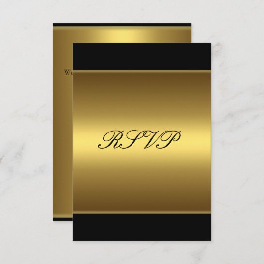 RSVP応答カードブラック金ゴールドすべてのイベント 出欠カード (正面/裏面)