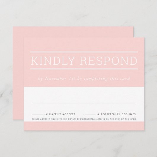 RSVP応答カード型モダン赤面ピンク 出欠カード (正面/裏面)