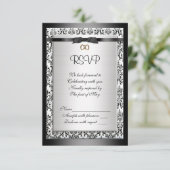 Rsvp応答カード白黒のダマスク 招待状 (スタンド正面)