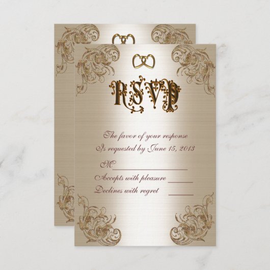 RSVP応答カード金ゴールドの検索 出欠カード (正面/裏面)