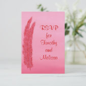 RSVP応答カード、赤いピンクの羽 出欠カード (スタンド正面)