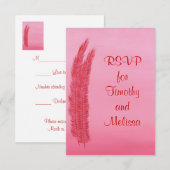 RSVP応答カード、赤いピンクの羽 出欠カード (正面/裏面)