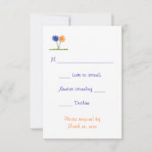 RSVP応答カード、青とオレンジの花 出欠カード (裏面)