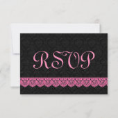 RSVP応答カードV16ピンクおよびブラックのレース 出欠カード (正面)