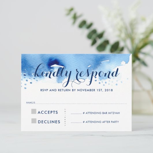 RSVP応答ネイビー頭が切れるブルーの水色 出欠カード (スタンド正面)