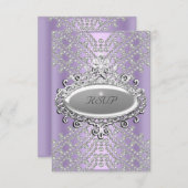 RSVP応答パーティー薄紫紫ホワイトダイヤモンド 出欠カード (正面/裏面)