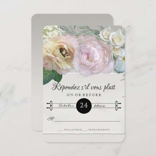 RSVP応答フラワーフランスのマーケットアートグレグラデーションー 出欠カード (正面/裏面)