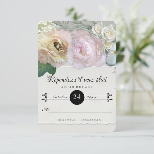 RSVP応答フラワーフランスのマーケットアートグレグラデーションー 出欠カード (スタンド正面)