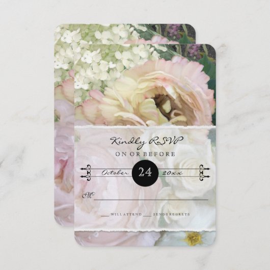 RSVP応答フラワーフランスのマーケット牡丹あじさい 出欠カード (正面/裏面)
