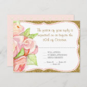 RSVP応答メニュー結婚の水彩ローズブーケ 出欠カード (正面/裏面)