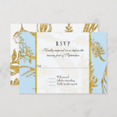 RSVP応答モダン手描きリーフ離れ金ゴールド 出欠カード (正面/裏面)