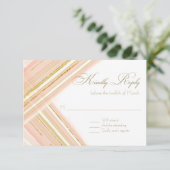 RSVP応答モダン行のアールデコフェイク金ゴールド 出欠カード (スタンド正面)