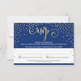 RSVP応答ラスチックスタイリッシュミニ金ゴールド紙吹雪ネイビー 出欠カード