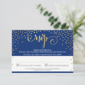 RSVP応答ラスチックスタイリッシュミニ金ゴールド紙吹雪ネイビー 出欠カード (スタンド正面)