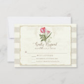 RSVP応答ヴィンテージ植物性オウムのチューリップアート 出欠カード (正面)