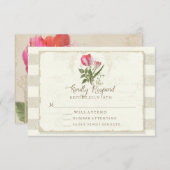 RSVP応答ヴィンテージ植物性オウムのチューリップアート 出欠カード (正面/裏面)