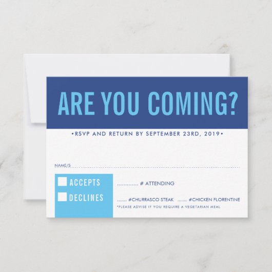 RSVP応答応答おもしろいはっきりしたブロック王室の青 出欠カード (正面)