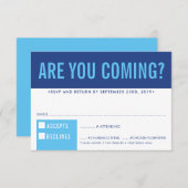 RSVP応答応答おもしろいはっきりしたブロック王室の青 出欠カード (正面/裏面)