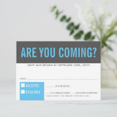 RSVP応答応答おもしろいブロックはっきりしたグレーアクアブルー 出欠カード (スタンド正面)