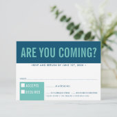 RSVP応答応答おもしろいブロックはっきりしたダークブルーミント 出欠カード (スタンド正面)