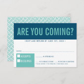 RSVP応答応答おもしろいブロックはっきりしたダークブルーミント 出欠カード (正面/裏面)