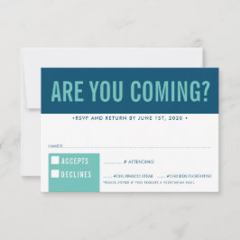 RSVP応答応答おもしろいブロックはっきりしたダークブルーミント 出欠カード