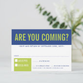 RSVP応答応答おもしろいブロックはっきりしたブルー王室のライム 出欠カード (スタンド正面)