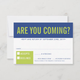 RSVP応答応答おもしろいブロックはっきりしたブルー王室のライム 出欠カード