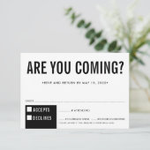 RSVP応答応答おもしろいブロックはっきりした白黒 出欠カード (スタンド正面)