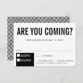 RSVP応答応答おもしろいブロックはっきりした白黒 出欠カード (正面/裏面)