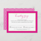 RSVP応答応答シェボンパターン金ゴールドホットピンク 出欠カード (正面/裏面)