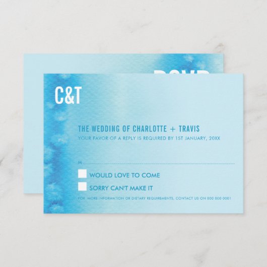 RSVP応答水モダン色グラデーション青 出欠カード (正面/裏面)