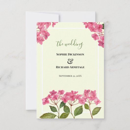 RSVP応答水彩ピンクアジサイのラケップ 出欠カード (裏面)