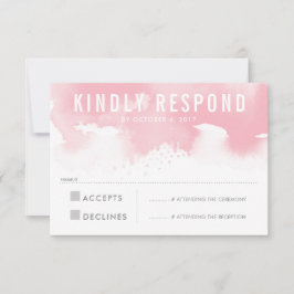 RSVP応答水色モダン赤面ピンク 出欠カード
