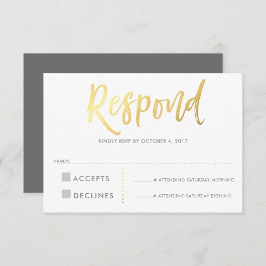RSVP応答金ゴールドフェイクタイプgray 出欠カード (正面/裏面)